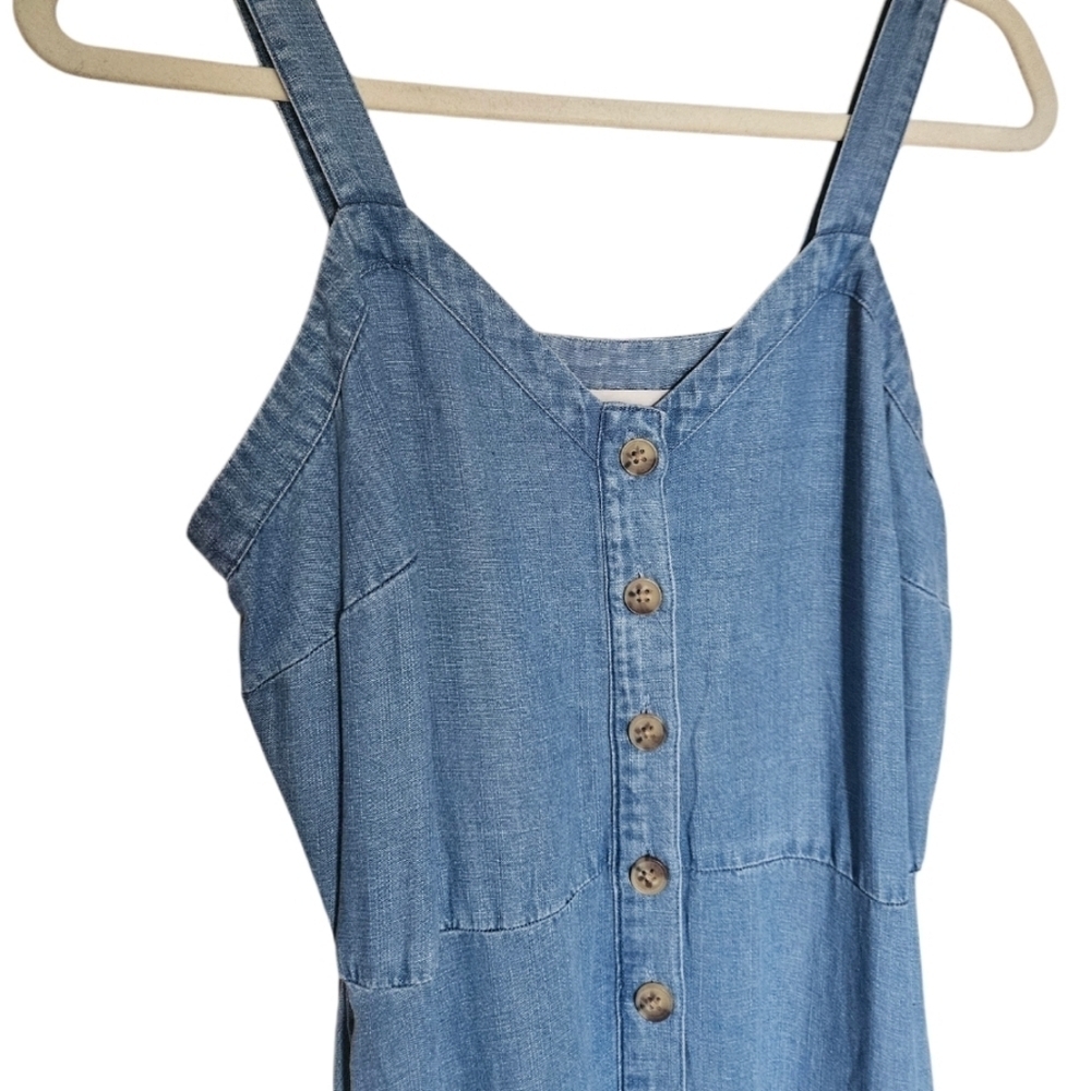NEW! LOFT Strappy Chambray Button Tiered Midi Dress 0. - Picture 4 of 8